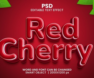 Red Cherry PSD Fully Editable Text Effect. Layer Style PSD Mockup Template