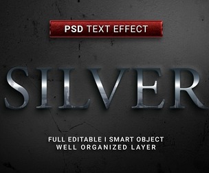 Silver PSD Fully Editable Text Effect. Layer Style PSD Mockup Template