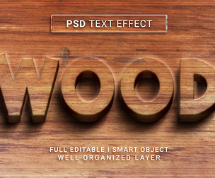 Wood PSD Fully Editable Text Effect. Layer Style PSD Mockup Template
