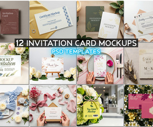 12 Invitation Card Mockups PSD Templates, Premium Wedding Greeting Bundle, Luxury Floral Stationary