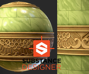 Stylized Ornamental Marble Trim Wal