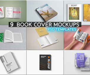 9 Book Cover Mockups PSD Templates, Premium Softcover & Hardcover Bundle, Creative Novel Editorial