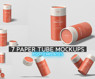 7 Paper Tube Mockups PSD Templates, Cardboard Cylinder Packaging Bundle, Kraft Eco Bottle