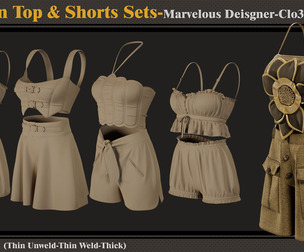 5 Women Top & Shorts Set -MD-CLo3D-ZPRJ -FBX - OBJ