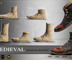 5 Medieval Nomad Boots - Marvelous Designer / Clo3D [FBX, OBJ, ZPRJ]