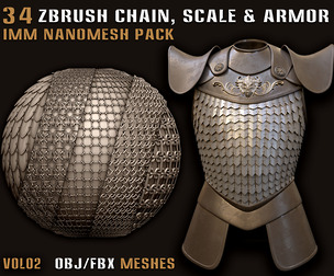 34 ZBrush Chain-Scale-Armor IMM NanoMesh Pack - Vol02