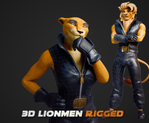 Lionmen Characters - Male and Female Game Ready Low-poly 3D models