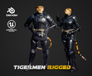 Modular Tigermen Characters - Male and Female Low-poly 3D models