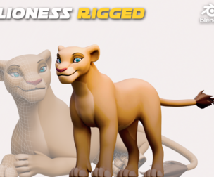 Stylized Cartoon Female Quadruped Lioness Rigged Low-poly 3D model
