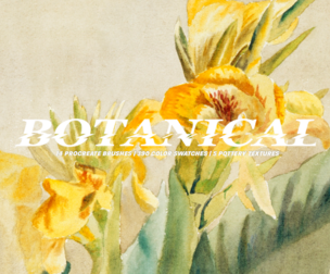 Botanical Watercolor Procreate Kit (Procreate Brushes, Textures & Color Swatches)
