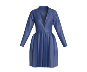 Girls Indigo Pleated Coat Dress With Long Sleeves | Marvelous / Clo3d / obj / fbx