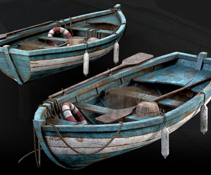Blue Wooden Fishing Boat Medieval Style