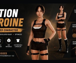 Action Heroine - Rigged 3D Model Character