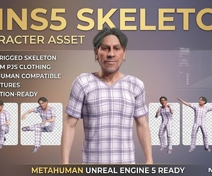 Elderly Male Citizen Character Fully Rigged  Blendshapes Pajamas, UE Project Included