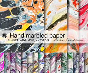 Italian hand marbled Paper Set Textured Sheets 600 DPI Printable Craft Paper, Instant Download