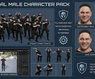 Highly Rigged Tactical Male Character Multiple Poses Expressions UE Project Included