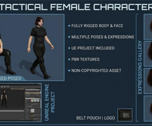 Highly Rigged Tactical Female Character Multiple Poses Expressions UE Project