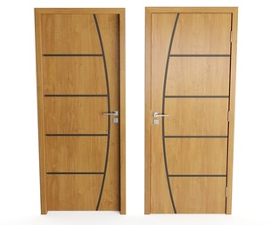 Modern Wood Door with Curved Line Inlay Detail