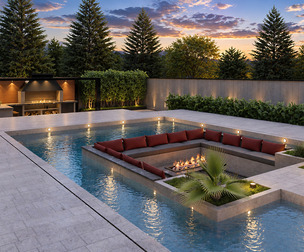 Luxury Modern Backtyard Villa | Fire Pit & Pool | SketchUp + FBX + OBJ