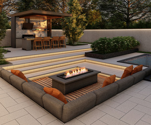 Luxury Sunken Fire Pit Backyard with Outdoor Kitchen & Pool | SketchUp + FBX + OBJ