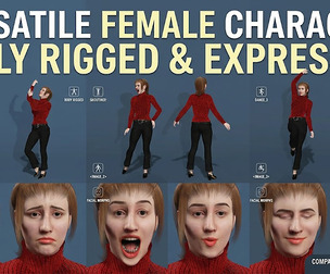 Modern Female 3D Model Full Body Rigged with Facial Expressions for Games Animation