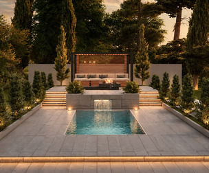 Modern Backyard Design with Pergola Pool Fire Pit -Sketchup
