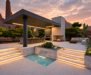 Modern Desert BBQ Pavilion with Fire Pit 3D model