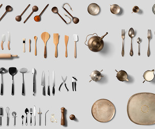 Antique Kitchenware, Culinary Tools, Rustic Wooden Spoons, Vintage utensils PSD Kit Scene Creator