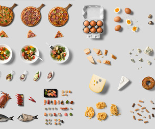 Food Elements PSD Kit, Pizza, Seafood, Salad, Pasta, Eggs, Chees, Salad, Sushi, Restaurant Menu