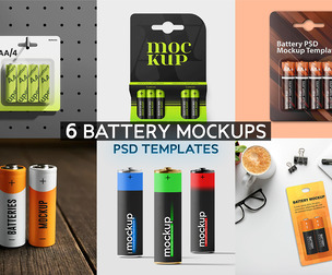 6 Premium PSD Packaging and Battery Templates, AA Battery Mockup Set