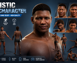 Realistic Athletic Male CharacterFull Body Rigged Expressions