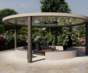 Free Modern Circular Fire Pit Pavilion-Outdoor Landscape