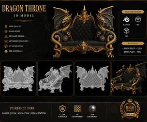 Dragon Throne Sofa | Fantasy Royal Chair | Medieval Dragon Throne