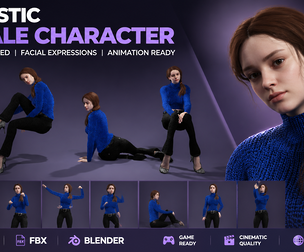 Elegant Modern Woman in Blue Sweater  Fully Rigged with Expressions