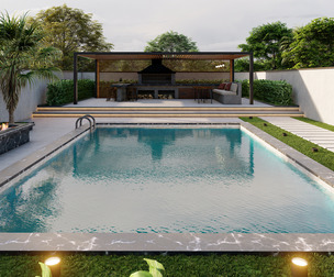 Modern Backyard Pool Fire Pit Pergola 3D model- SketchUp