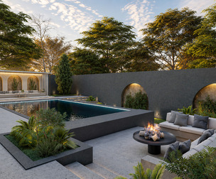 Luxury Backyard with Infinity Pool Fire Pit and Pergola 3D model- SketchUp