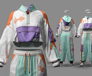 Cyber-Street Dance Outfit – High-Poly 3D Asset (CLO3D/Marvelous Designer)