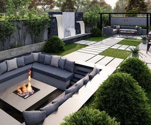 Modern Luxury Backyard Design-Pergola-Fire Pit- BBQ 3D model- SketchUp