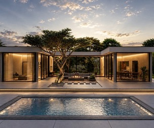 Modern luxury villa with indoor pool and courtyard furniture 3D model- SketchUp