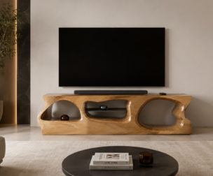 Stone TV stand and decor candel