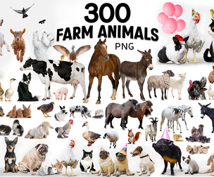 300 Farm Animals PNG Bundle, Domestic Animals, Pets, Livestock, Dog, cat, Cow, Horses, Donkey