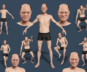 Realistic Elderly Male Character 3D Model with Full Body Rig and Facial Expressions