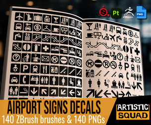 Airport Signs Decals for ZBrush Substance Painter PNG Texture