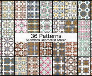 36 Islamic, Arabic Pattern. Vector Seamless Texture Patterns, EPS File