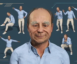 Rigged Elderly Man 3D Character Model with Casual Outfit Facial Expressions