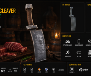 Stylized Meat Cleaver - Low Poly Game Ready Prop