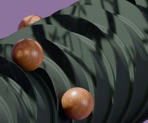 Modern Abstract Spiral Column with Wooden Spheres