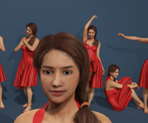 3D Animated Rigged Woman in Red Dress Realistic Female Character