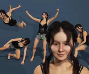 3D Rigged Woman in Tank Top and Shorts Animated Female Character