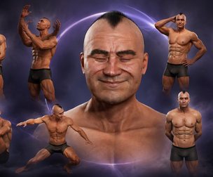 Rigged Muscular Male Fighter 3D Character Facial Expressions